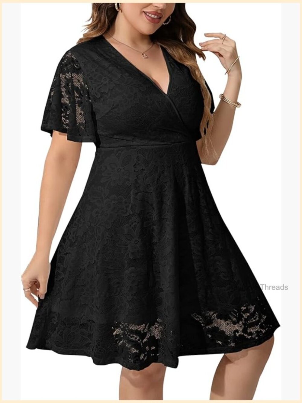 Plus Size Lace Faux Wrap V Neck Midi Dress for Wedding Guest Cocktail